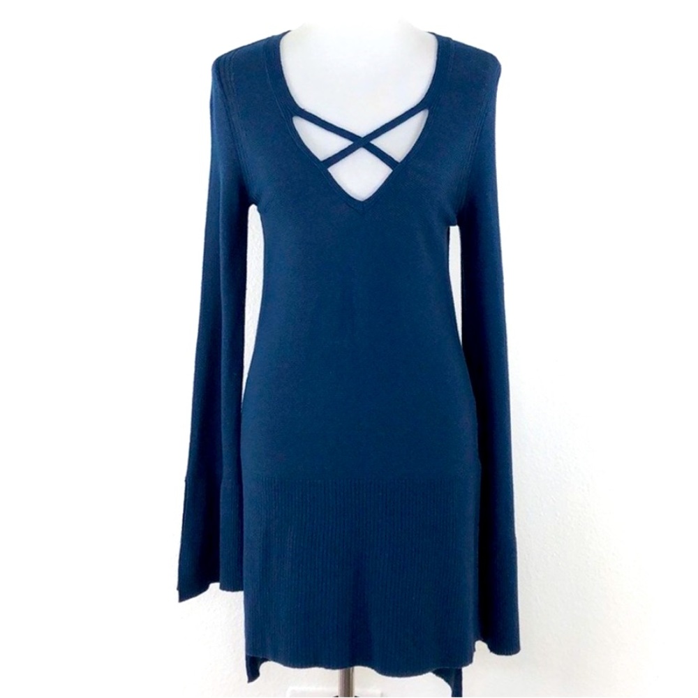 Free People‎ Blue Cross Neck Long Sleeve
Sweater Dress